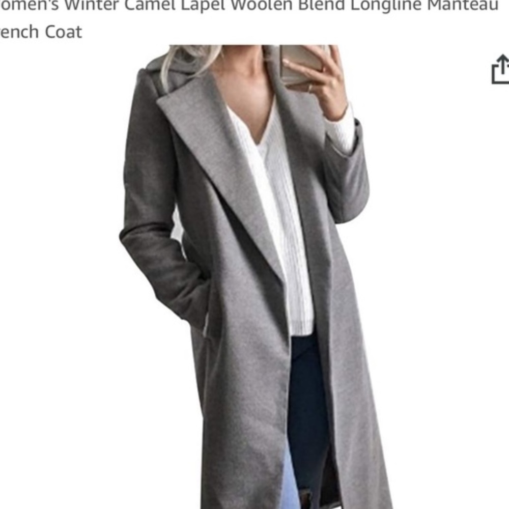 PERSUN Women Gray Woolen Long Sleeve Coat